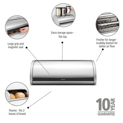 BRABANTIA Roll Top Bread Bin - Matt Steel