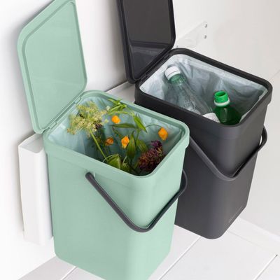 BRABANTIA Sort &amp; Go Built-in Bin, 2 x 16L - Jade Green/Grey