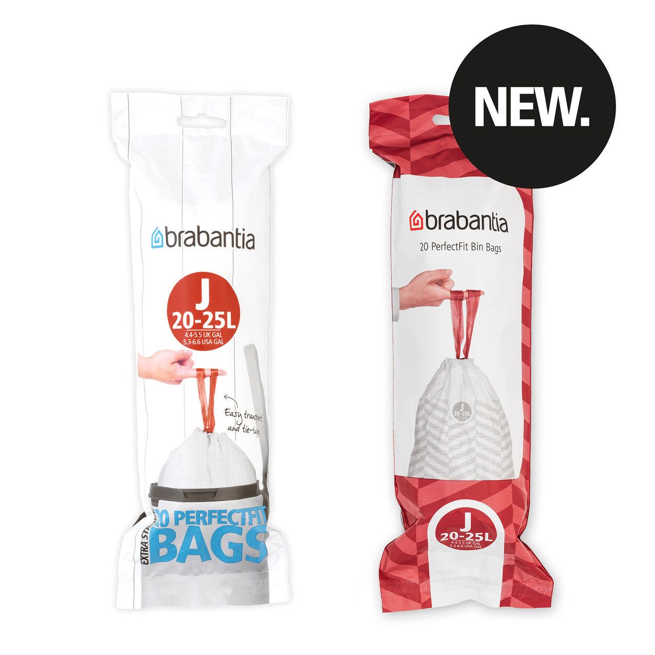 BRABANTIA PerfectFit Bags, Code J, 20-25L, 20 Bags - White
