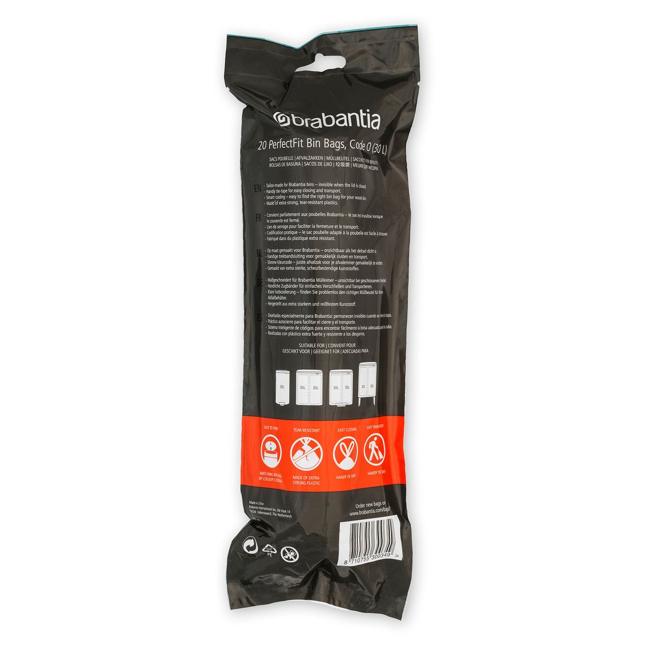 BRABANTIA PerfectFit Bags, Code O, 30L, 20 Bags - White
