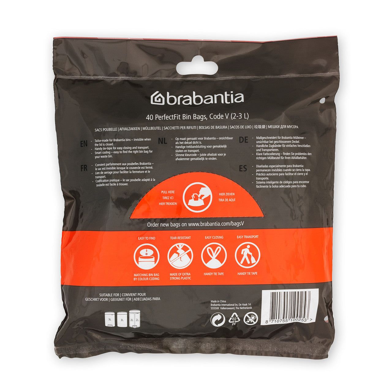 BRABANTIA PerfectFit Bags, Code V, 2-3L, 40 Bags - White