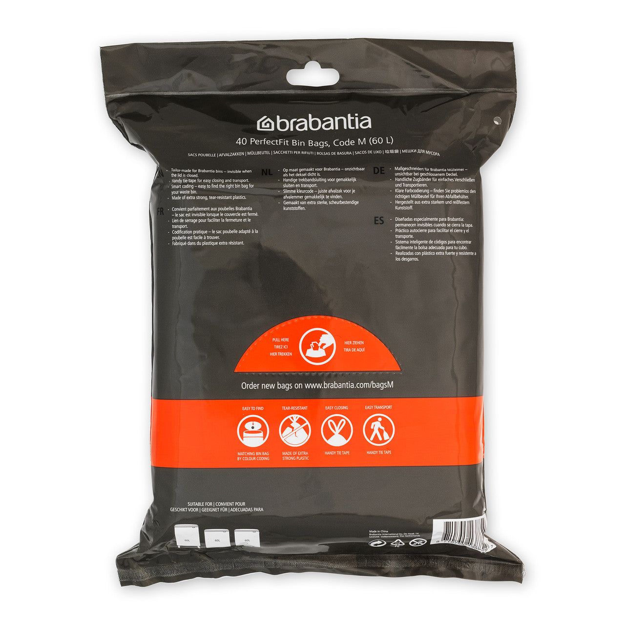 BRABANTIA PerfectFit Bags, Code M, 60L, 40 Bags - White