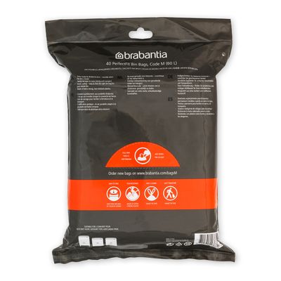 BRABANTIA PerfectFit Bags, Code M, 60L, 40 Bags - White