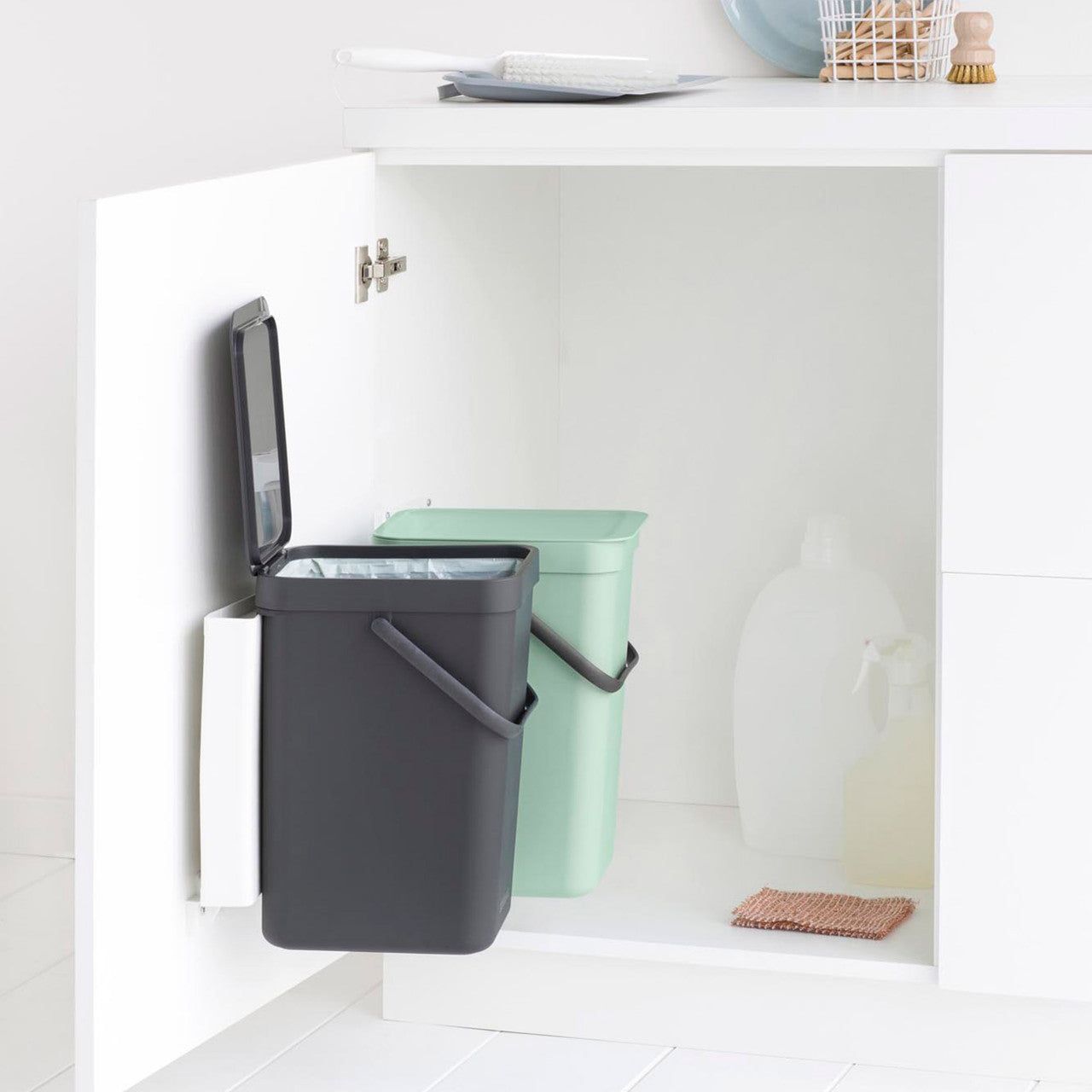 BRABANTIA Sort &amp; Go Built-in Bin, 2 x 12L - Jade Green/Grey