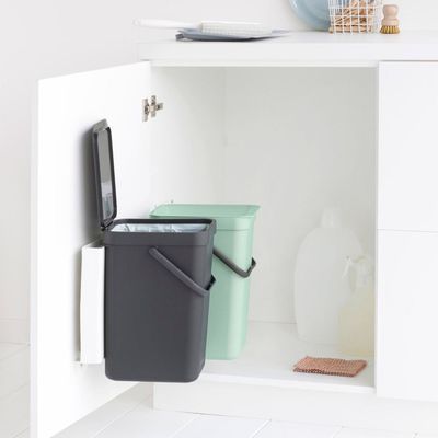 BRABANTIA Sort &amp; Go Built-in Bin, 2 x 12L - Jade Green/Grey