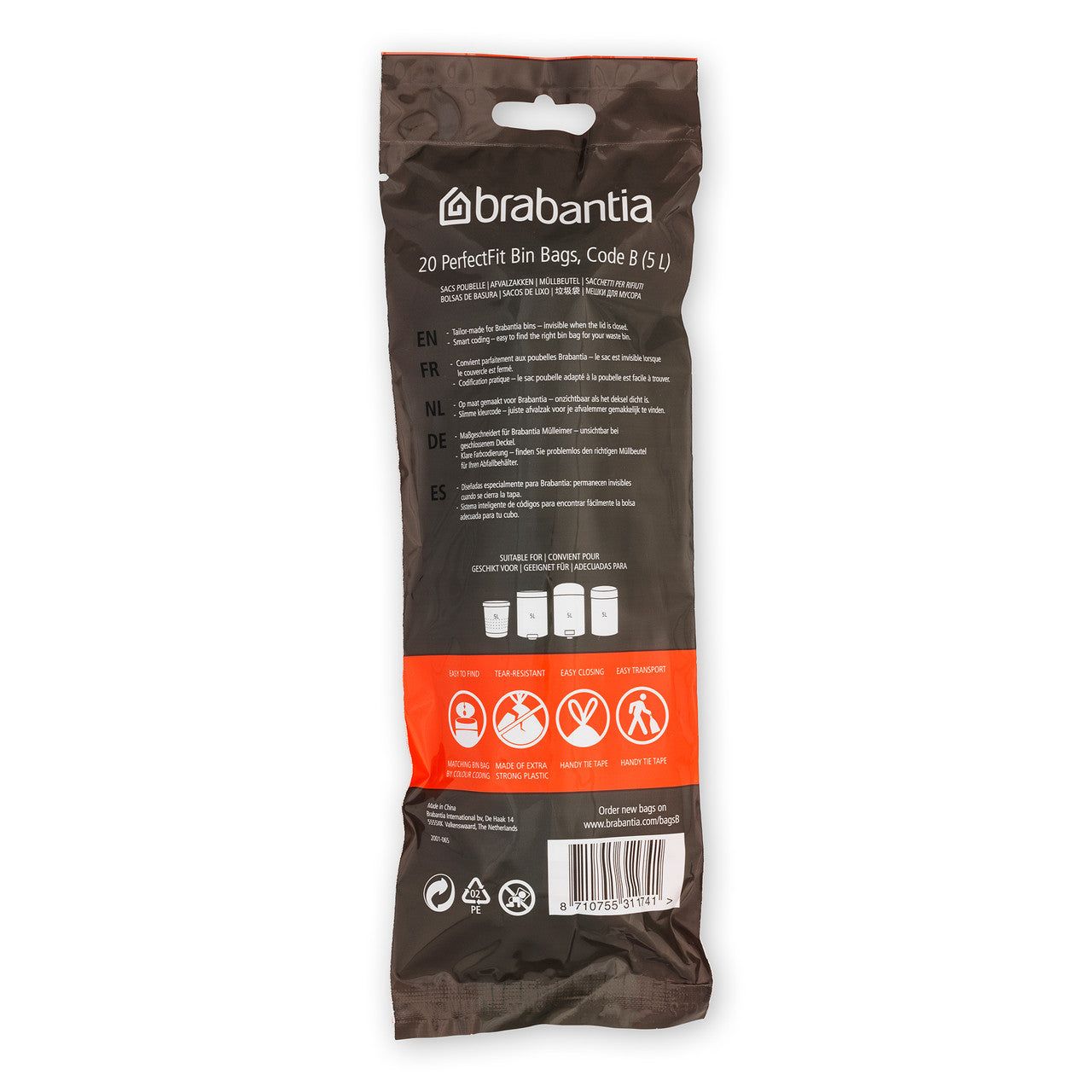 BRABANTIA PerfectFit Bags, Code B, 5-7L, 20 Bags - White