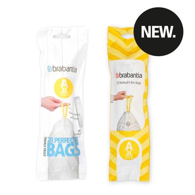 BRABANTIA PerfectFit Bags, Code A, 3-5L, 20 Bags - White