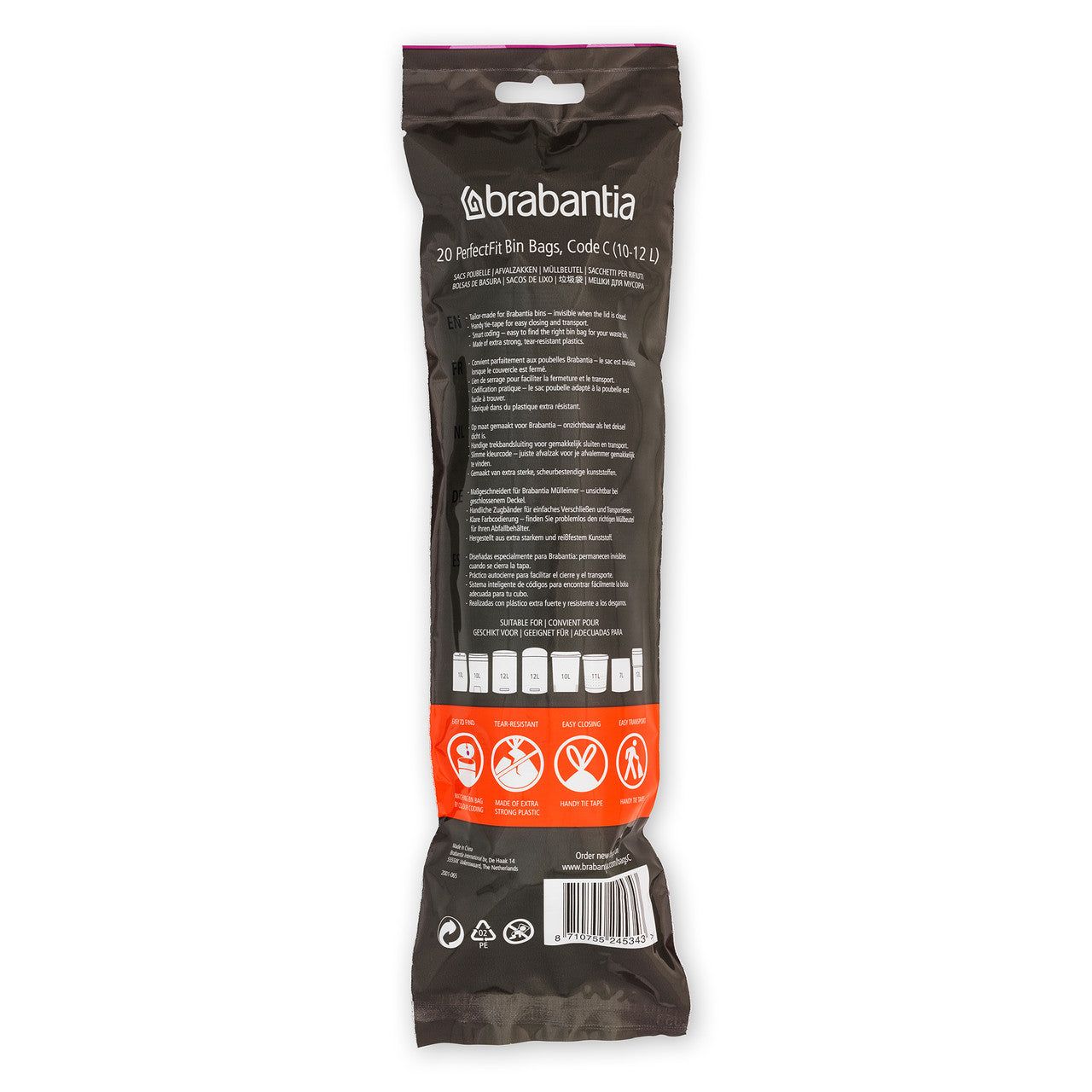 BRABANTIA PerfectFit Bags, Code C, 10-12L, 20 Bags - White