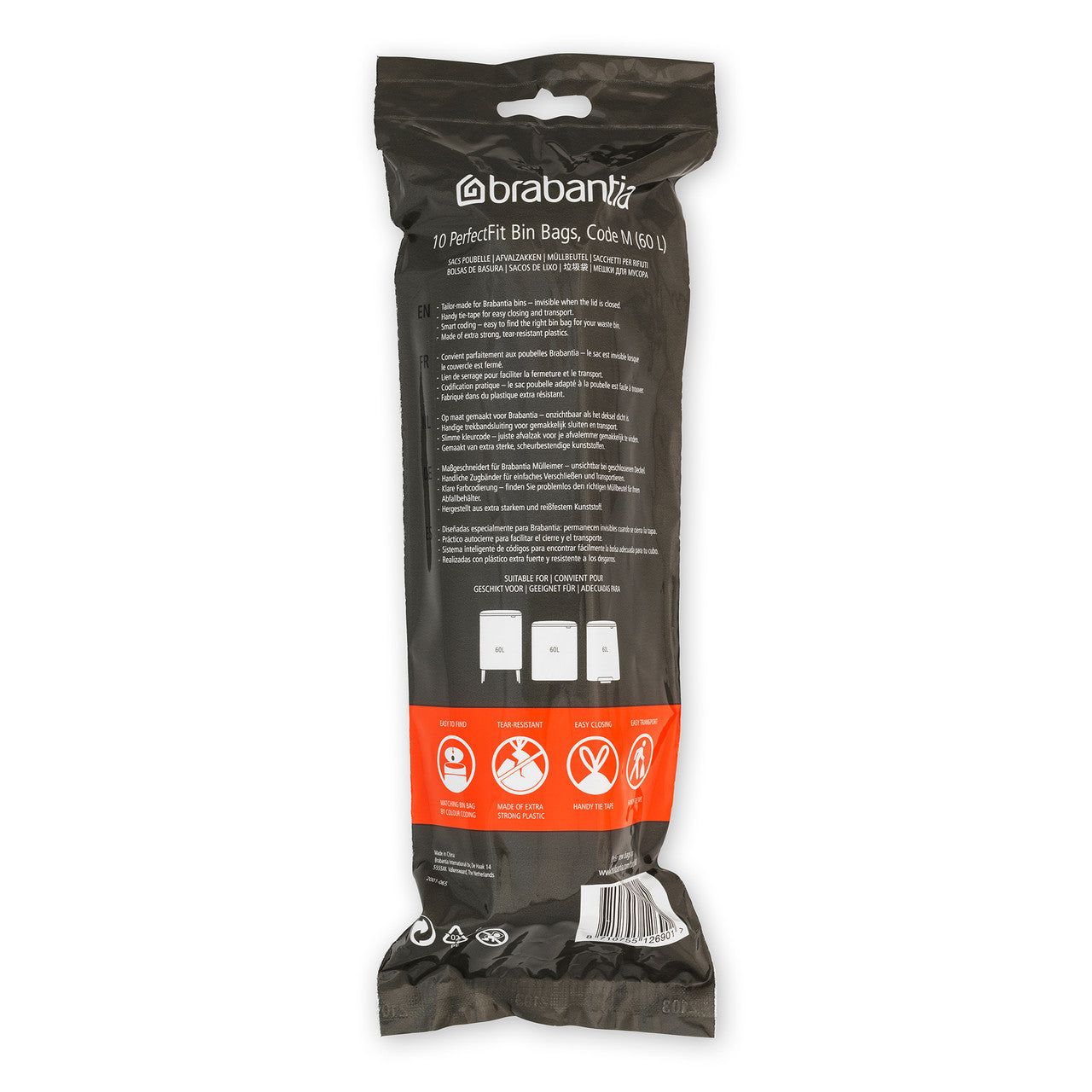 BRABANTIA PerfectFit Bags, Code M, 60L, 10 Bags - White