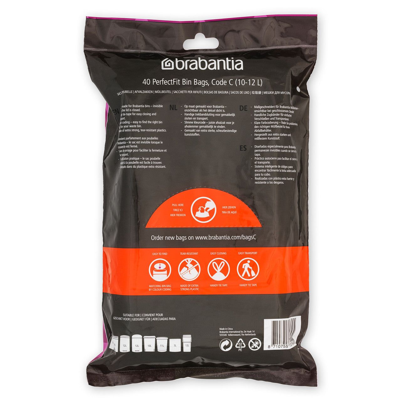 BRABANTIA PerfectFit Bags, Code C, 10-12L, 40 Bags - White