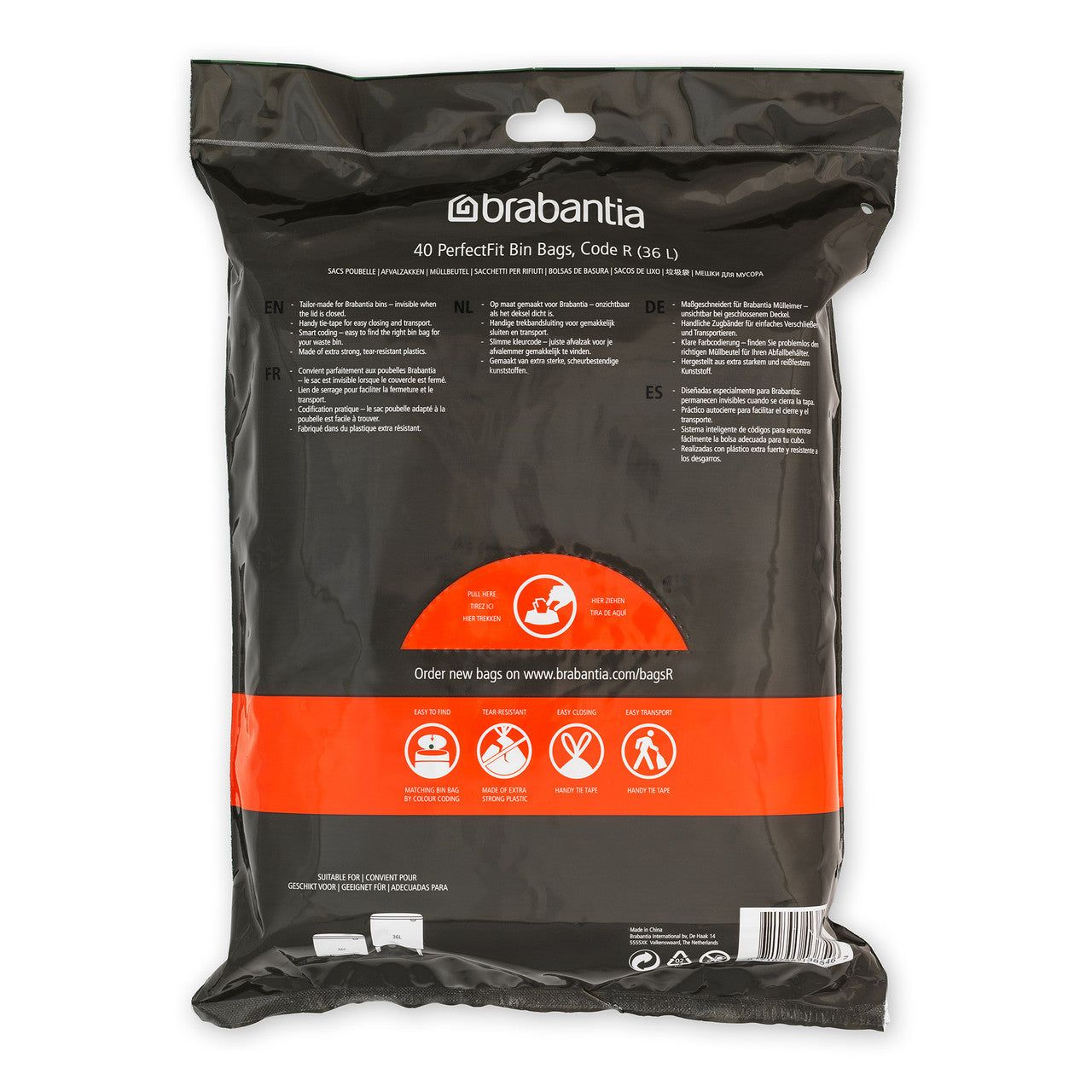 BRABANTIA PerfectFit Bags, Code R, 36L, 40 Bags - White