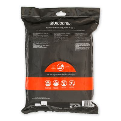 BRABANTIA PerfectFit Bags, Code R, 36L, 40 Bags - White