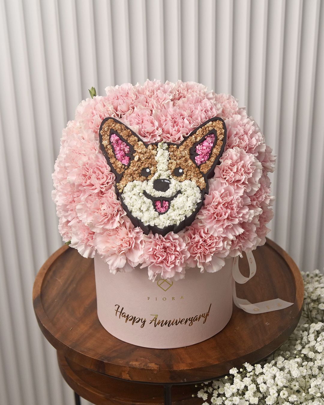 Custom Dog Surprise (All Carnations Background)