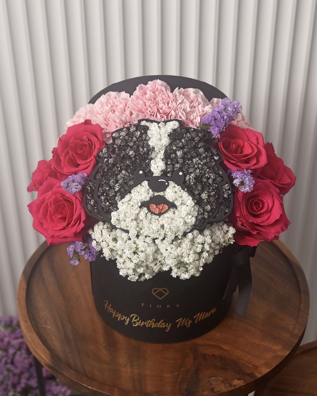 Custom Dog/Character Surprise (Carnations + Roses Background)