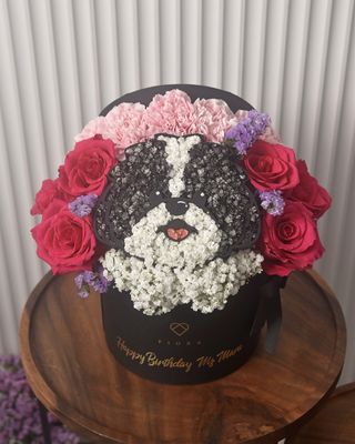 Custom Dog/Character Surprise (Carnations + Roses Background)