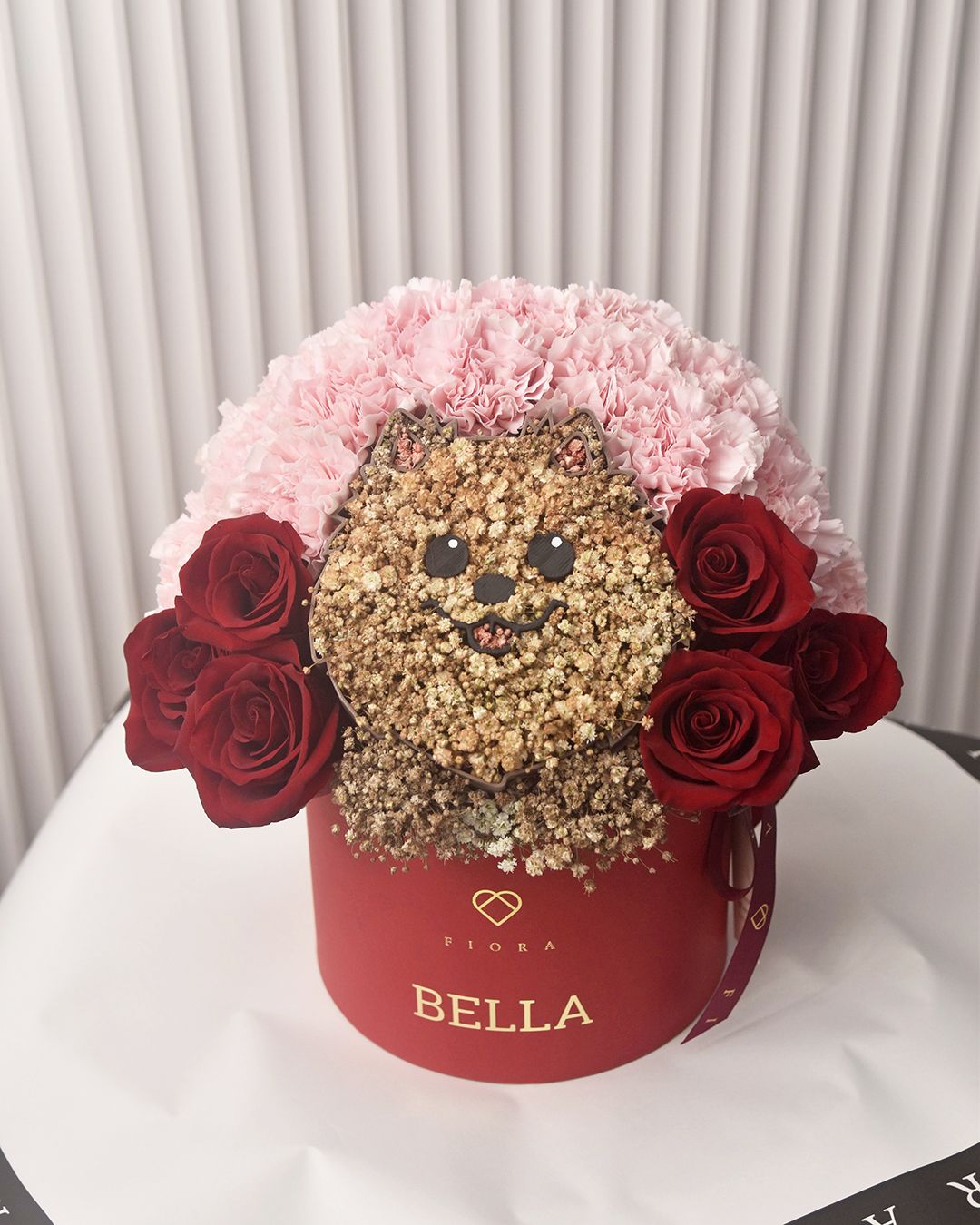 Custom Dog/Character Surprise (Carnations + Roses Background)