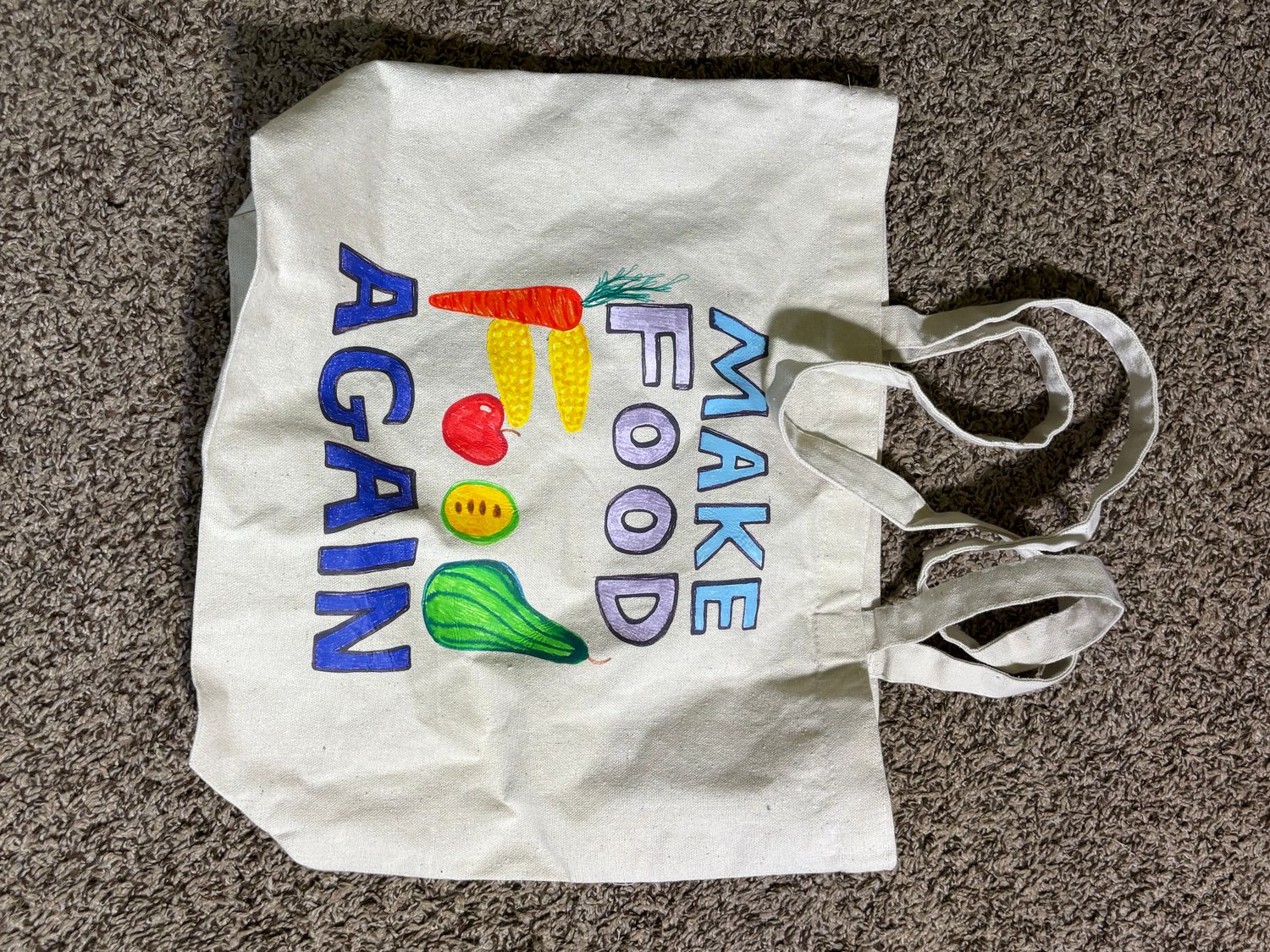 Tote bag with Waste Not Perma slogan