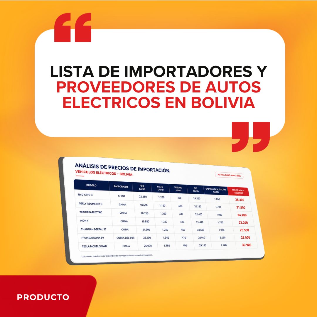 Lista de Importadores y Proveedores de Autos Eléctricos en Bolivia