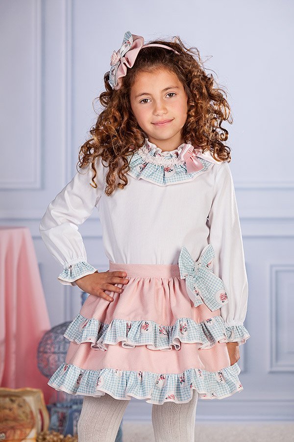 Petit Bebe Midori Blouse Skirt Set With Matching Headband