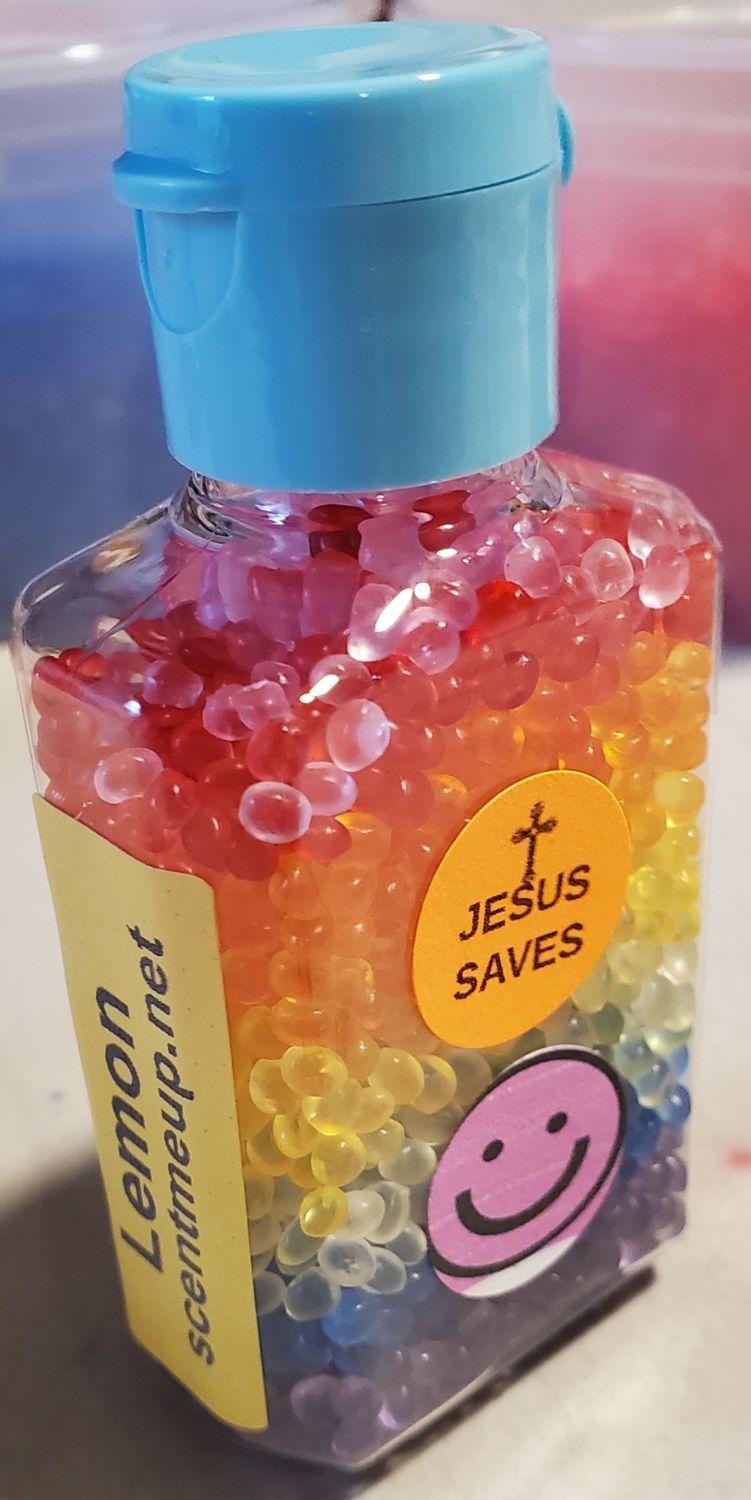 - RAINBOW BOTTLE (GOD'S PROMISE) OF LEMON SCENTED BEADS