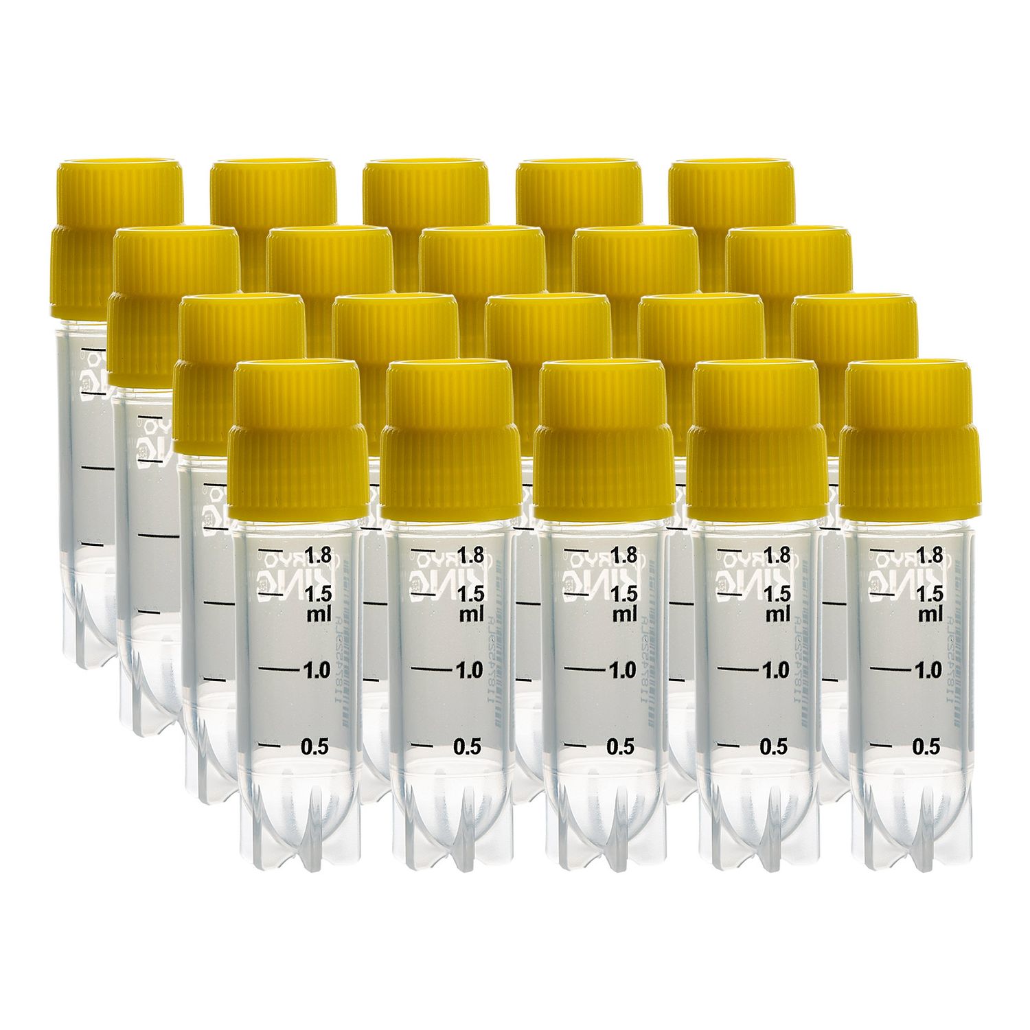 Biologix® 2.0mL クライオバイアル、側面バーコード付き、外ネジ式、25本/袋、500本/パック、1,000本/ケース