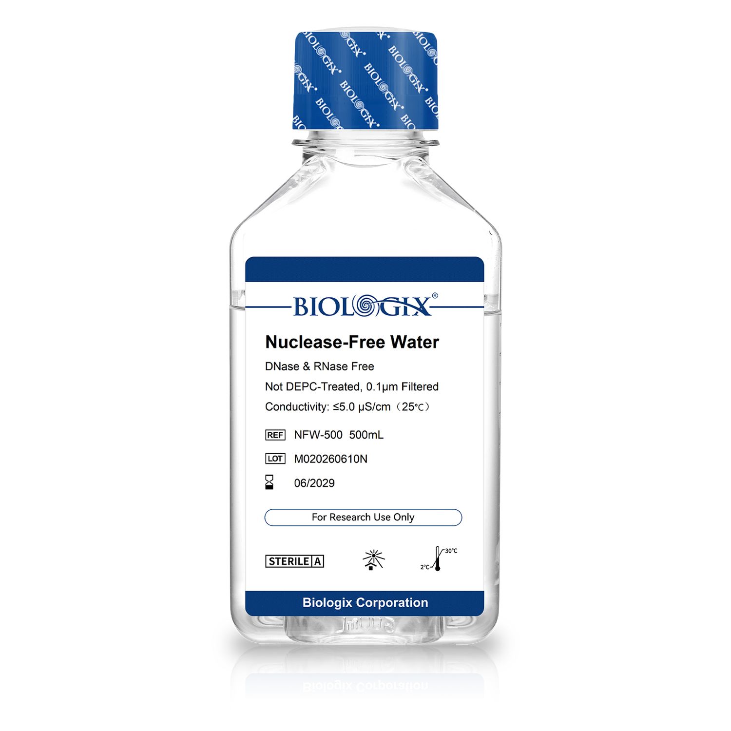 Biologix® ヌクレアーゼフリー水、DNase/RNaseフリー、500mL/ボトル