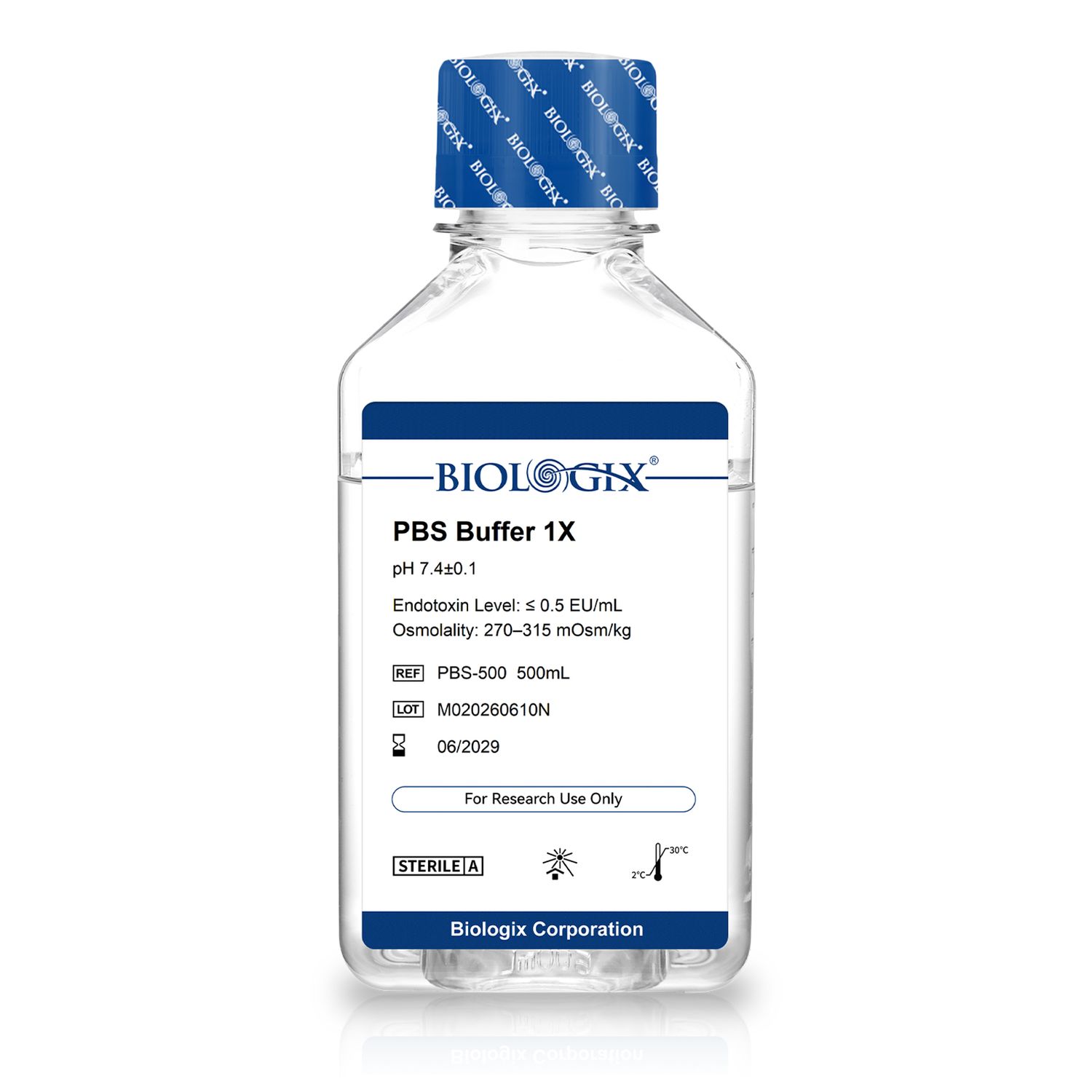 Biologix® PBS緩衝液（1×）、pH 7.4、滅菌済み、低エンドトキシン、500mL/ボトル