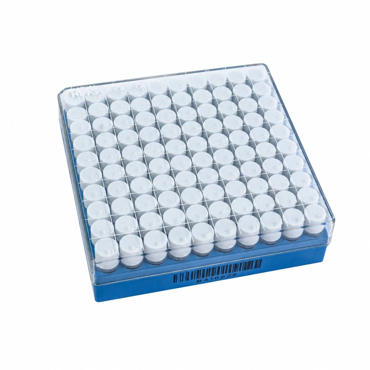 CryoKING® コンボセット：0.5mL 2Dバーコード付きクライオバイアル＋1インチ凍結保存ボックス（100本立て）、6セット/パック