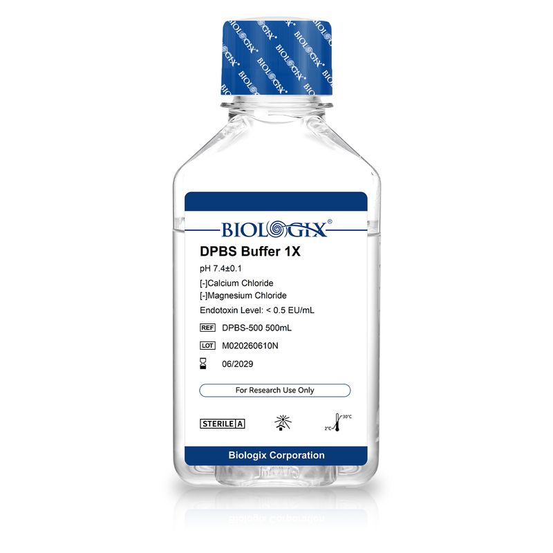 Biologix® DPBS（Ca²⁺・Mg²⁺不含）1×、pH 7.4、滅菌済み、低エンドトキシン、500mL