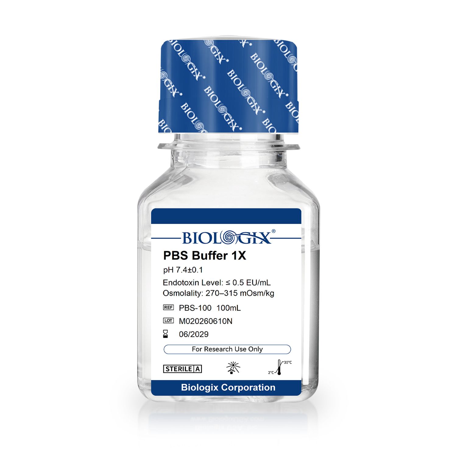 Biologix® PBS緩衝液（1×）、pH 7.4、低エンドトキシン、100mL/ボトル