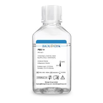 Biologix® PBS緩衝液(1×)、pH 7.4、滅菌済み、低エンドトキシン、1,000mL/ボトル Biologix® PBS緩衝液(1×)、pH 7.4、滅菌済み、低エンドトキシン、1,000mL/ボトル