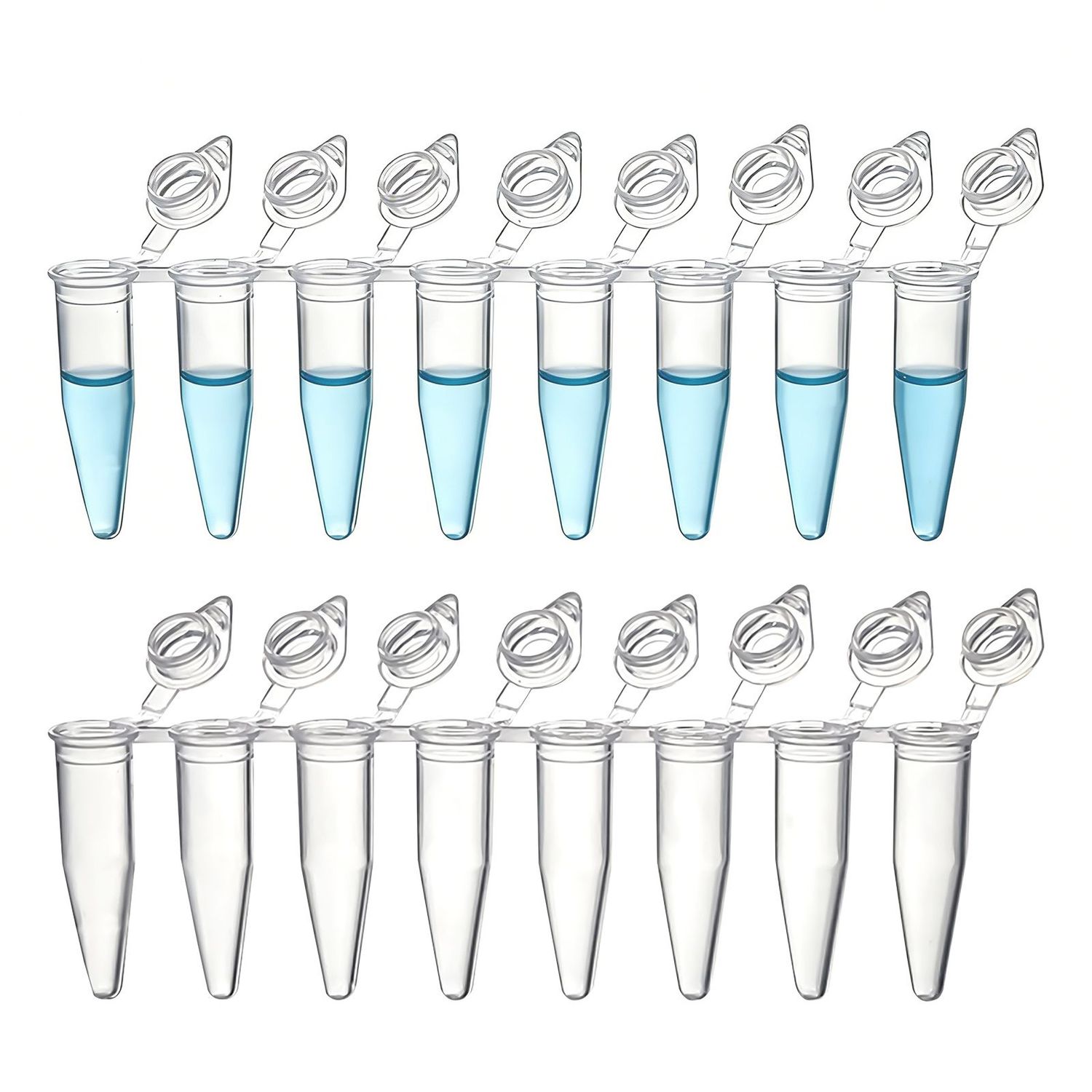 Biologix® 0.2mL 8連PCRチューブ、独立開閉式一体型フラットキャップ、クリア、120ストリップ/ユニット