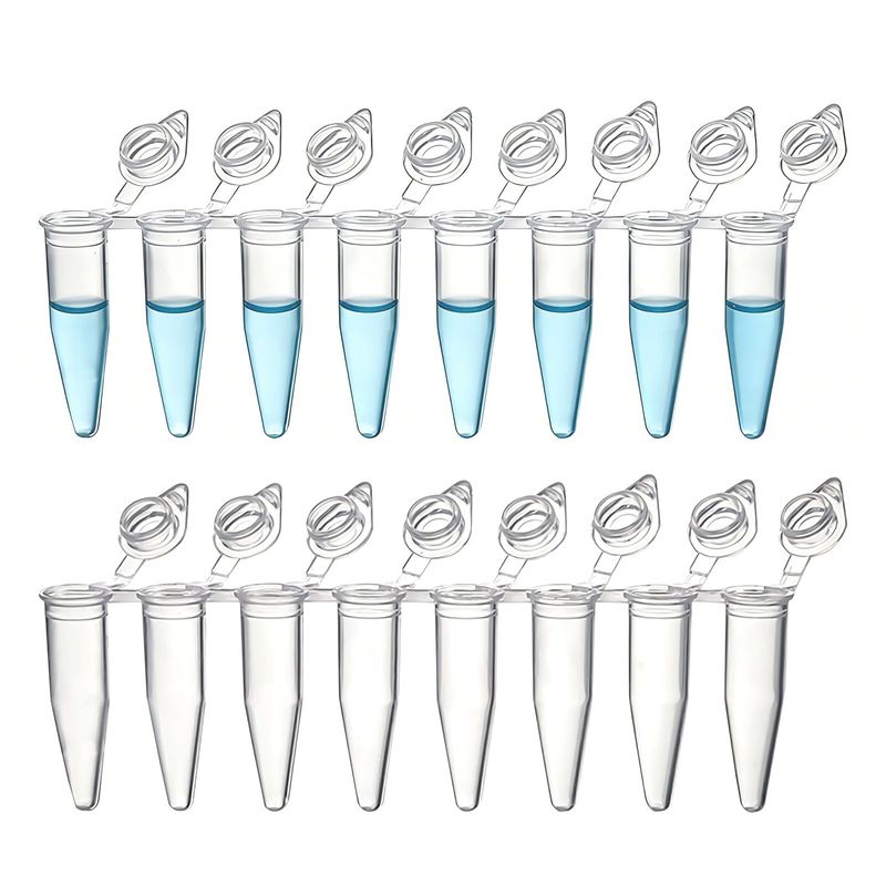 Biologix® 0.2mL 8連PCRチューブ、独立開閉式一体型フラットキャップ、クリア、120ストリップ/ユニット