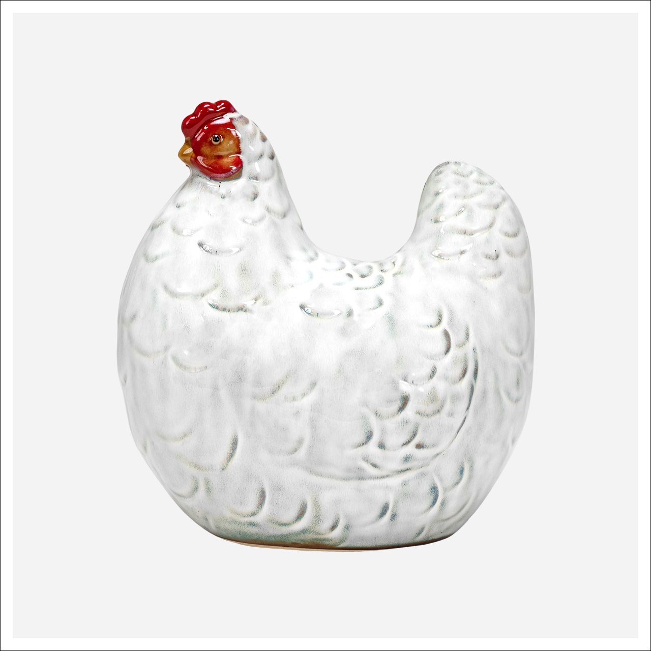 Avari Large Hen Figurine White, red