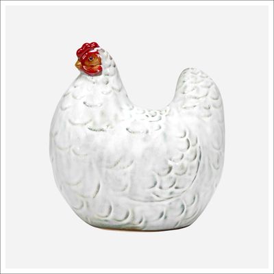 Avari Large Hen Figurine White, red
