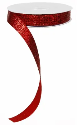 Metallic Ribbon NO WIRE, RED 5/8" 25 yards