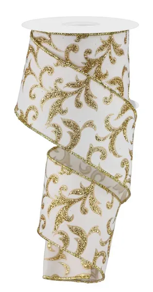 Acanthus Leaf Ribbon IVORY/GOLD 2.5" 10 yards