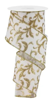 Acanthus Leaf Ribbon IVORY/GOLD 2.5" 10 yards