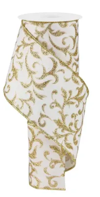 Acanthus Leaf Ribbon IVORY/GOLD 4" 10 yards