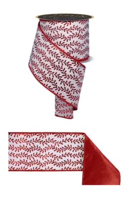 Foil Leaf Garland Ribbon WHITE/RED 4" 10 yards