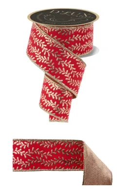 Foil Leaf Garland Ribbon RED/GOLD 2.5" 10 yards