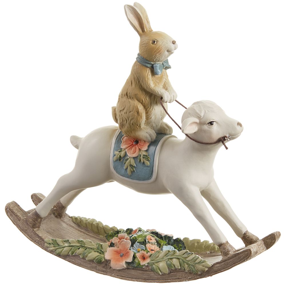 8.5"BUNNY ON ROCKING SHEEP