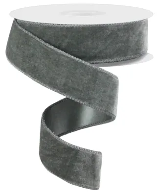 Deluxe Velvet/Satin Backing Ribbon DARK GREY 1.5" 10 yards