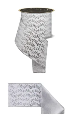 Foil Leaf Garland Ribbon WHITE/SILVER 4" 10 yards