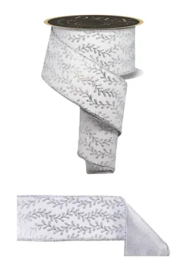 Foil Leaf Garland Ribbon WHITE/SILVER 2.5" 10 yards
