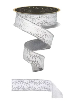 Foil Leaf Garland Ribbon WHITE/SILVER 1.5" 10 yards