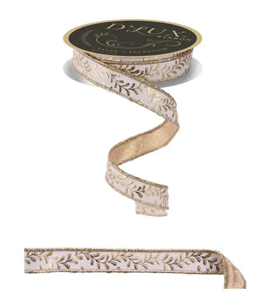 Foil Leaf Garland Ribbon IVORY/GOLD 7/8" 10 yards