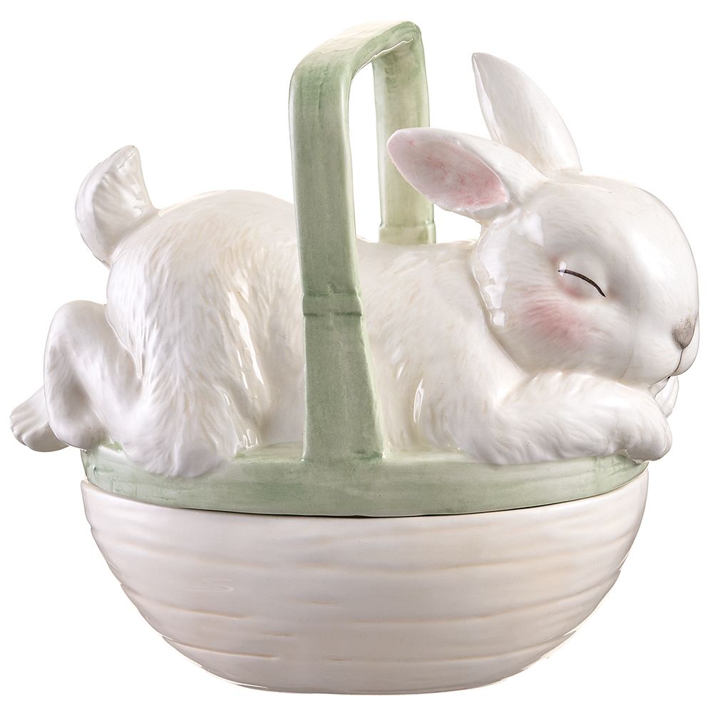 7" CERAMIC BUNNY BASKET W/LID