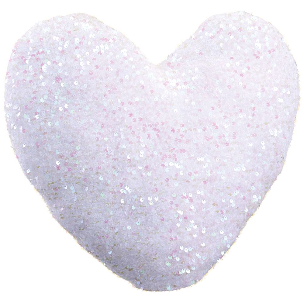 16"SEQUIN HEART PILLOW WH