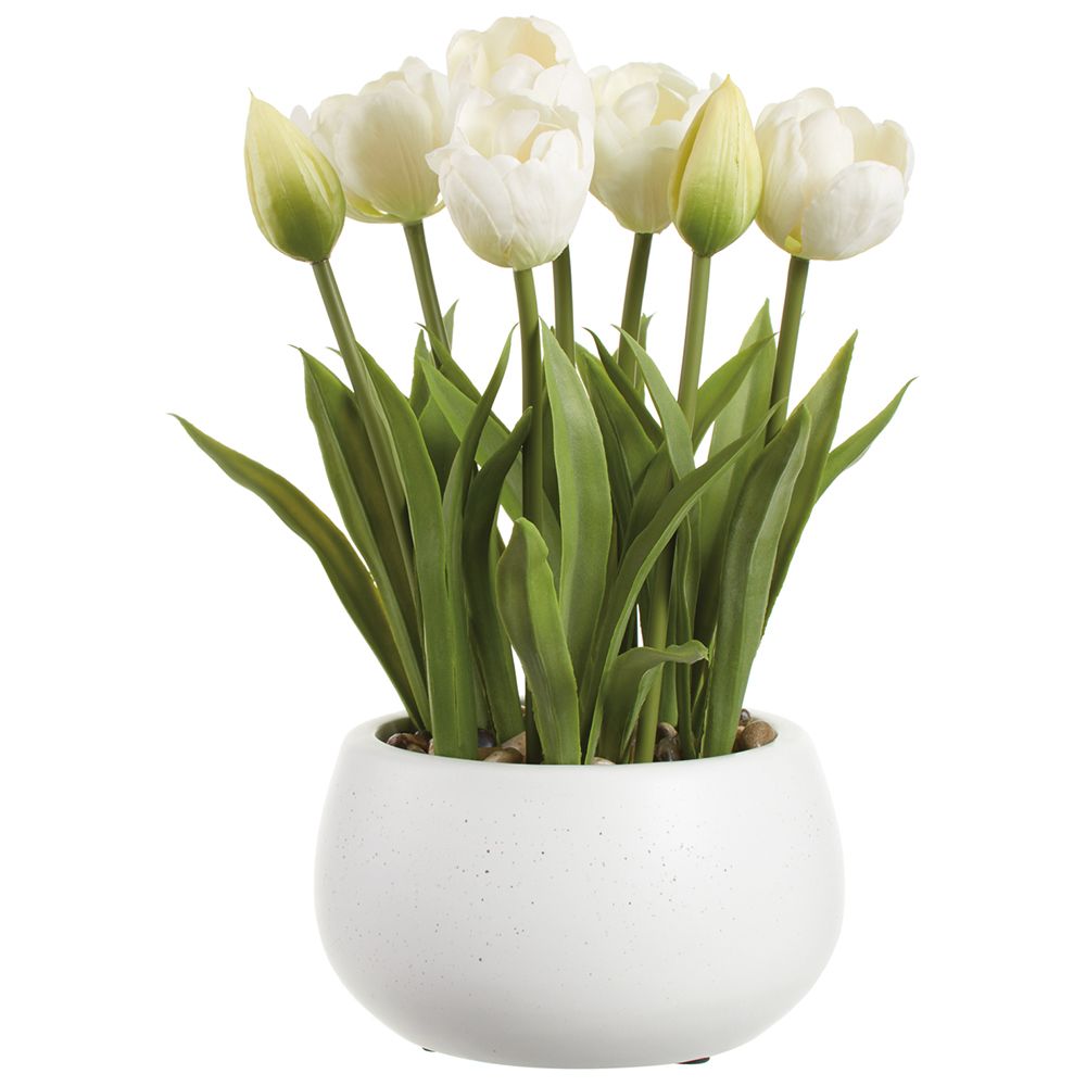 11"TULIP IN CERAMIC VASE WH